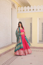 Lorenvalley Pink Viscose Jacquard Lehenga Choli with Gajji silk Dupatta | Grocsy