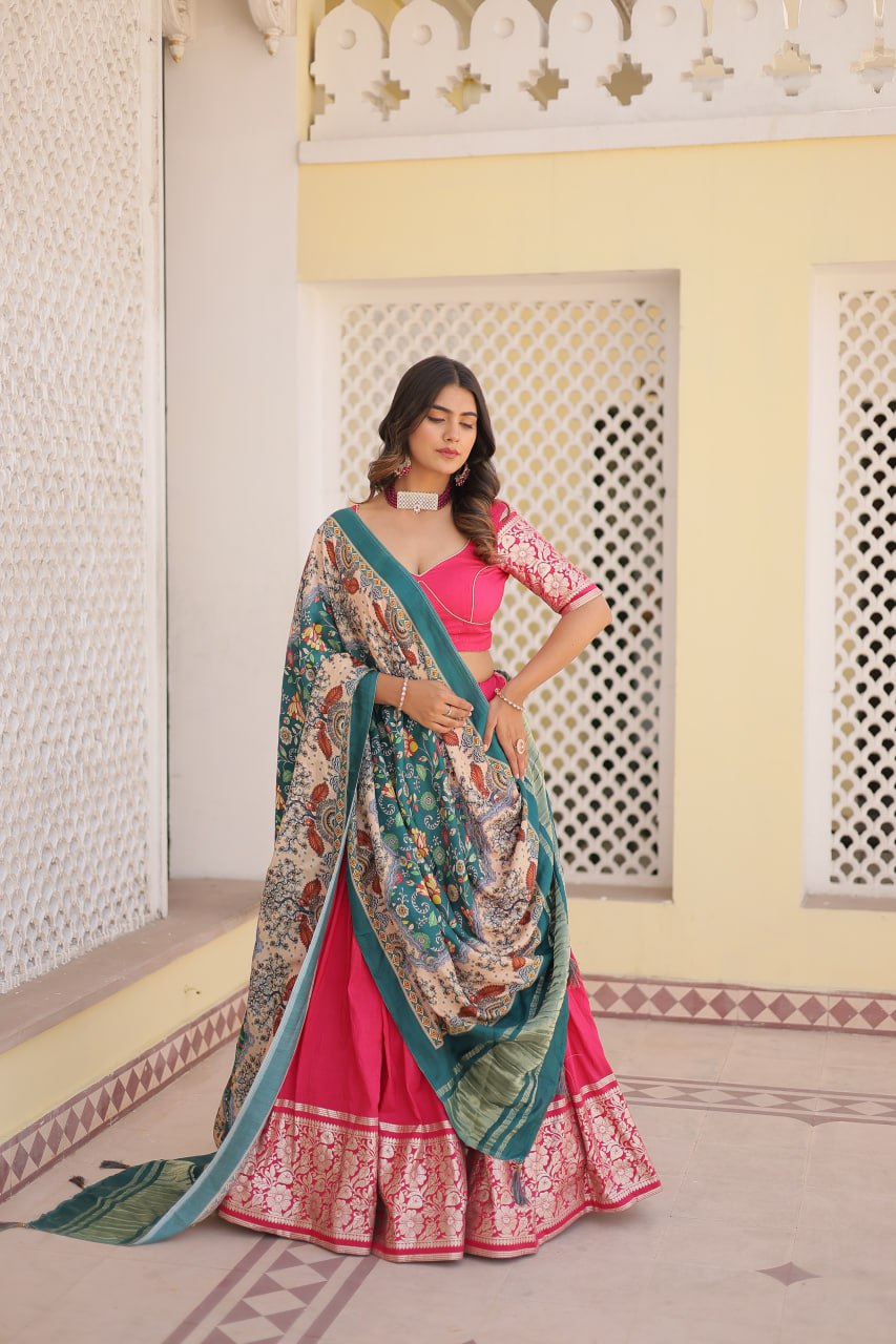 Lorenvalley Pink Viscose Jacquard Lehenga Choli with Gajji silk Dupatta | Grocsy