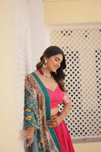 Lorenvalley Pink Viscose Jacquard Lehenga Choli with Gajji silk Dupatta | Grocsy