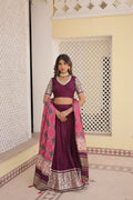 Lorenvalley Purple Viscose Jacquard Lehenga Choli with Gajji silk Dupatta | Grocsy