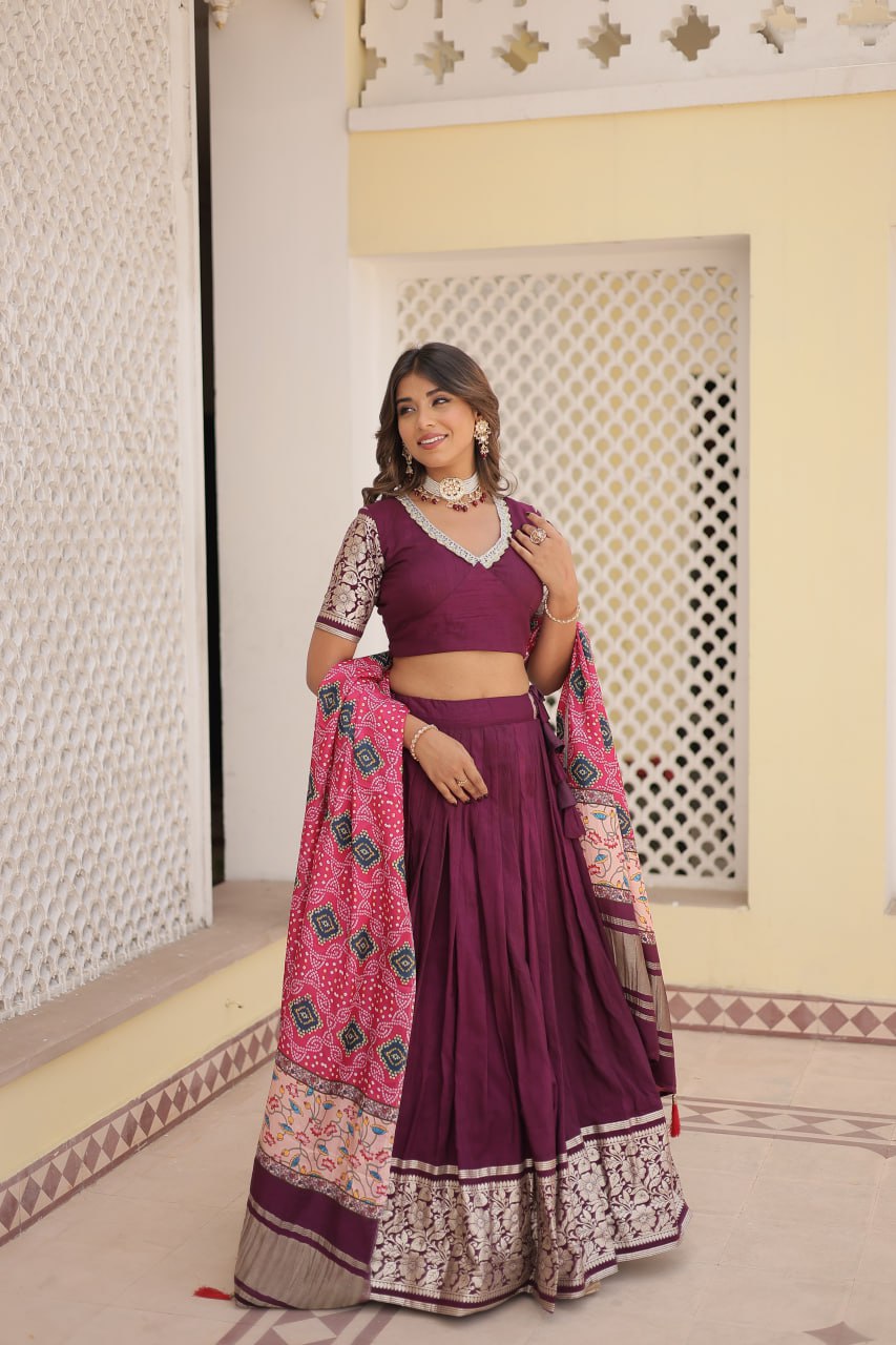 Lorenvalley Purple Viscose Jacquard Lehenga Choli with Gajji silk Dupatta | Grocsy