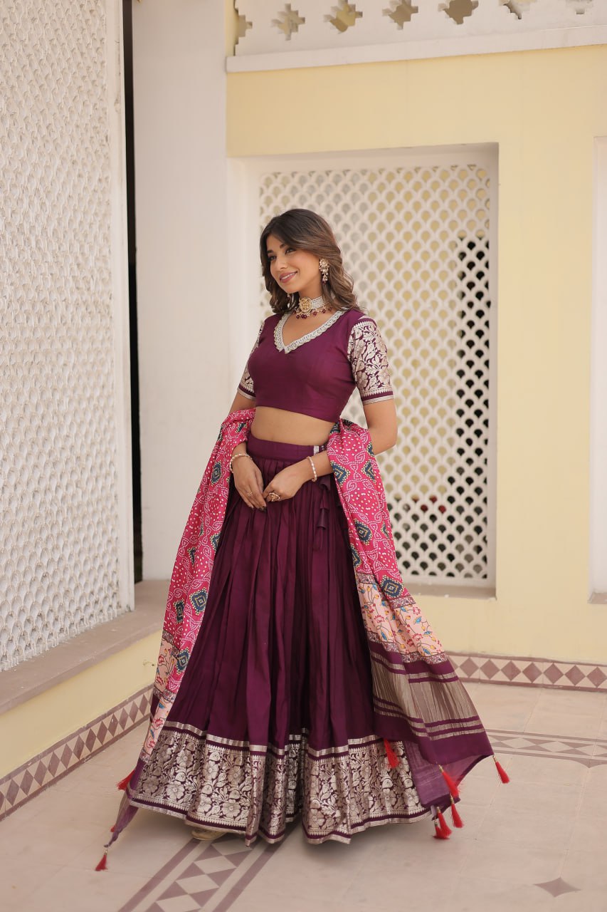 Lorenvalley Purple Viscose Jacquard Lehenga Choli with Gajji silk Dupatta | Grocsy