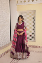 Lorenvalley Purple Viscose Jacquard Lehenga Choli with Gajji silk Dupatta | Grocsy