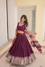 Lorenvalley Purple Viscose Jacquard Lehenga Choli with Gajji silk Dupatta | Grocsy