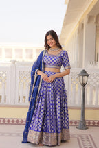 Lorenvalley Blue Pure Viscose Jacquard with Embroidered Sequins work Lehenga Choli | Grocsy