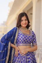 Lorenvalley Blue Pure Viscose Jacquard with Embroidered Sequins work Lehenga Choli | Grocsy