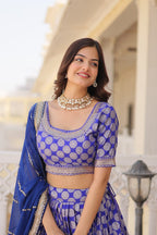 Lorenvalley Blue Pure Viscose Jacquard with Embroidered Sequins work Lehenga Choli | Grocsy