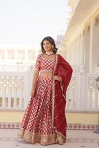 Lorenvalley Maroon Pure Viscose Jacquard with Embroidered Sequins work Lehenga Choli | Grocsy