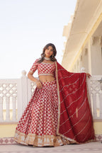Lorenvalley Maroon Pure Viscose Jacquard with Embroidered Sequins work Lehenga Choli | Grocsy