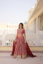 Lorenvalley Maroon Pure Viscose Jacquard with Embroidered Sequins work Lehenga Choli | Grocsy