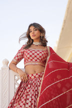 Lorenvalley Maroon Pure Viscose Jacquard with Embroidered Sequins work Lehenga Choli | Grocsy