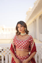 Lorenvalley Maroon Pure Viscose Jacquard with Embroidered Sequins work Lehenga Choli | Grocsy