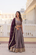 Lorenvalley Purple Pure Viscose Jacquard with Embroidered Sequins work Lehenga Choli | Grocsy