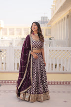 Lorenvalley Purple Pure Viscose Jacquard with Embroidered Sequins work Lehenga Choli | Grocsy