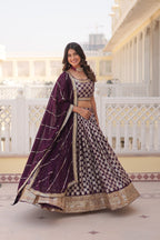 Lorenvalley Purple Pure Viscose Jacquard with Embroidered Sequins work Lehenga Choli | Grocsy