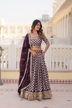 Lorenvalley Purple Pure Viscose Jacquard with Embroidered Sequins work Lehenga Choli | Grocsy