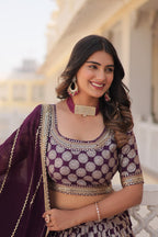 Lorenvalley Purple Pure Viscose Jacquard with Embroidered Sequins work Lehenga Choli | Grocsy
