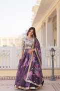 Lorenvalley Purple Russian Silk Digital Printed with Embroidered Sequins work Lehenga Choli | Grocsy