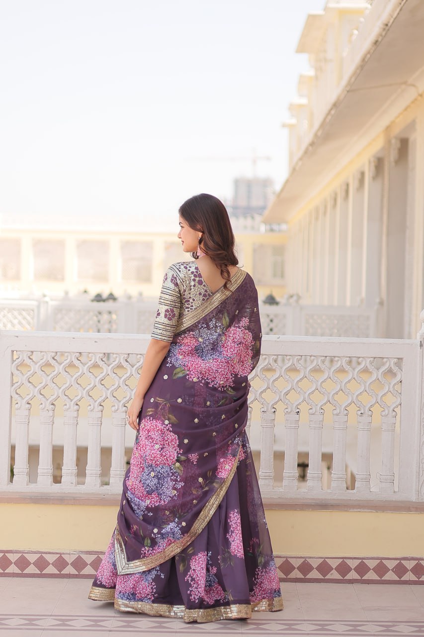 Lorenvalley Purple Russian Silk Digital Printed with Embroidered Sequins work Lehenga Choli | Grocsy