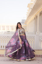 Lorenvalley Purple Russian Silk Digital Printed with Embroidered Sequins work Lehenga Choli | Grocsy