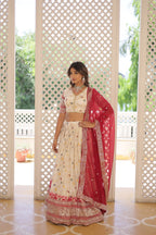 Lorenvalley Cream Pure Viscose Jacquard with 2D Dyeing and Embroidered Sequins work Lehenga Choli | Grocsy