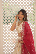 Lorenvalley Cream Pure Viscose Jacquard with 2D Dyeing and Embroidered Sequins work Lehenga Choli | Grocsy
