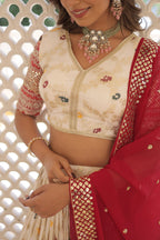 Lorenvalley Cream Pure Viscose Jacquard with 2D Dyeing and Embroidered Sequins work Lehenga Choli | Grocsy