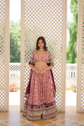 Lorenvalley Pink Pure Viscose Jacquard with 2D Dyeing and Embroidered Sequins work Lehenga Choli | Grocsy