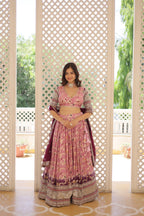Lorenvalley Pink Pure Viscose Jacquard with 2D Dyeing and Embroidered Sequins work Lehenga Choli | Grocsy