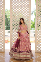 Lorenvalley Pink Pure Viscose Jacquard with 2D Dyeing and Embroidered Sequins work Lehenga Choli | Grocsy