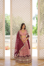 Lorenvalley Pink Pure Viscose Jacquard with 2D Dyeing and Embroidered Sequins work Lehenga Choli | Grocsy