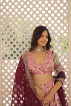 Lorenvalley Pink Pure Viscose Jacquard with 2D Dyeing and Embroidered Sequins work Lehenga Choli | Grocsy