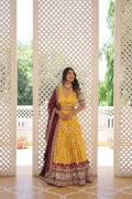 Lorenvalley Yellow Pure Viscose Jacquard with 2D Dyeing and Embroidered Sequins work Lehenga Choli | Grocsy