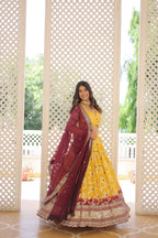 Lorenvalley Yellow Pure Viscose Jacquard with 2D Dyeing and Embroidered Sequins work Lehenga Choli | Grocsy