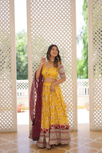 Lorenvalley Yellow Pure Viscose Jacquard with 2D Dyeing and Embroidered Sequins work Lehenga Choli | Grocsy