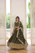 Lorenvalley Green Pure Viscose Jacquard with Double Zari work Lehenga Choli | Grocsy