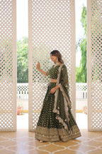 Lorenvalley Green Pure Viscose Jacquard with Double Zari work Lehenga Choli | Grocsy