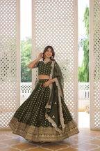 Lorenvalley Green Pure Viscose Jacquard with Double Zari work Lehenga Choli | Grocsy