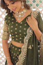 Lorenvalley Green Pure Viscose Jacquard with Double Zari work Lehenga Choli | Grocsy