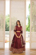 Lorenvalley Maroon Pure Viscose Jacquard with Double Zari work Lehenga Choli | Grocsy