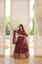 Lorenvalley Maroon Pure Viscose Jacquard with Double Zari work Lehenga Choli | Grocsy