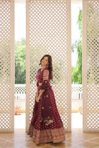 Lorenvalley Maroon Pure Viscose Jacquard with Double Zari work Lehenga Choli | Grocsy