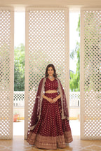 Lorenvalley Maroon Pure Viscose Jacquard with Double Zari work Lehenga Choli | Grocsy