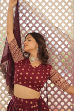 Lorenvalley Maroon Pure Viscose Jacquard with Double Zari work Lehenga Choli | Grocsy