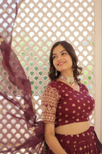 Lorenvalley Maroon Pure Viscose Jacquard with Double Zari work Lehenga Choli | Grocsy