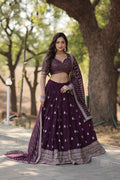 Lorenvalley Purple Faux Blooming Georgette with Sequins & Thread Embroidered work Lehenga Choli | Grocsy