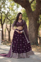 Lorenvalley Purple Faux Blooming Georgette with Sequins & Thread Embroidered work Lehenga Choli | Grocsy