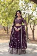 Lorenvalley Purple Faux Blooming Georgette with Sequins & Thread Embroidered work Lehenga Choli | Grocsy