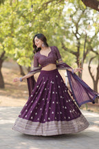 Lorenvalley Purple Faux Blooming Georgette with Sequins & Thread Embroidered work Lehenga Choli | Grocsy