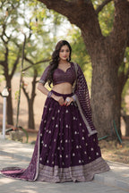 Lorenvalley Purple Faux Blooming Georgette with Sequins & Thread Embroidered work Lehenga Choli | Grocsy